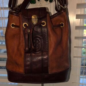 Marino Orlandi Vintage 2 Toned Brown leather Bucket Bag